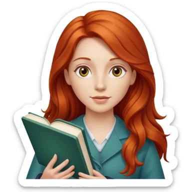 long red haired women with book with optical  sticker