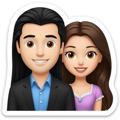 a pretty fair bratz girl with long brown hair and handsome white man with black hair sticker