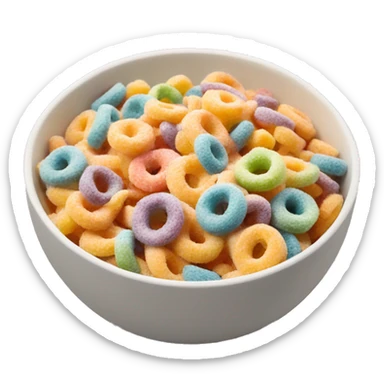 A bowl of fruit loops cereal with milk sticker