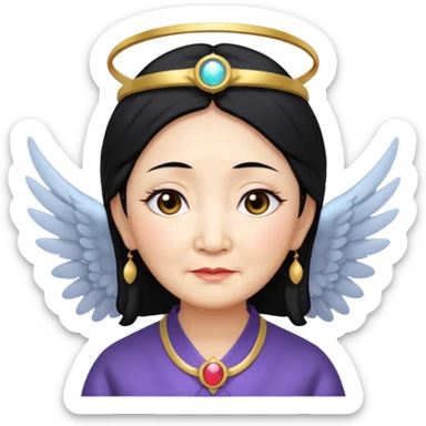 Angel Old Lady with wings black hair asian  smaller eyes w hLo sticker