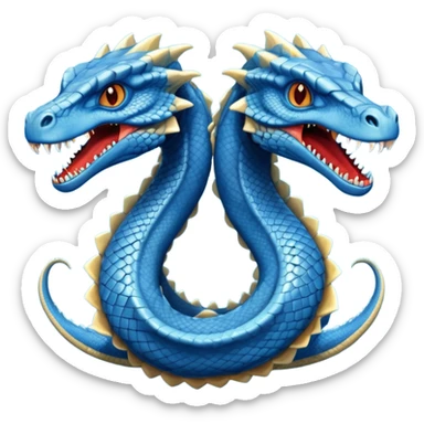 blue hydra, strong reptilian body, like a dinosaure, not like a snake,  with 3 serpent-like heads rising from its neck sticker