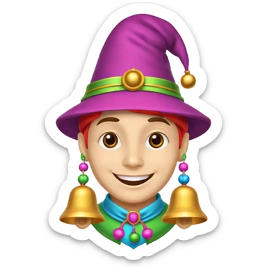 Royal Jester – Smiling trickster with colorful hat and bells sticker