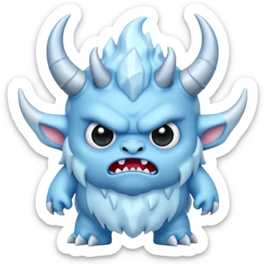a cute grumpy chibi ice monster, scary, sinister sticker