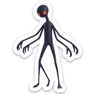 scary emoji of a faceless black creature, fully black, with long arms and long legs, eerie and shadowy, no text sticker