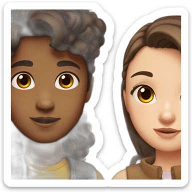 Girl with brown hair and boy with black hair sticker