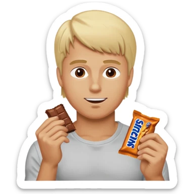 men with blond hairs and a good body eat a snickers sticker