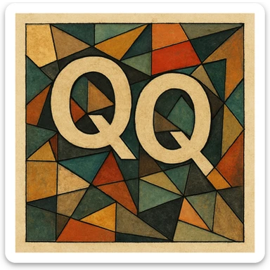 abstract cubist icon with 'QQ' as the main element, angular forms and vivid colors sticker