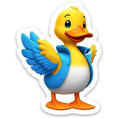 🦆 Dow Dow Emoji – A cute, vibrant yellow duck with a cheerful expression, wearing orange boots and striped blue-and-white socks. Dow Dow has a friendly, adventurous pose, one wing raised in a salute. Inspired by the Dodo, it symbolizes resilience, simplicity, and environmental awareness. Perfect for adding warmth and positivity to messages! 🌱✨ sticker