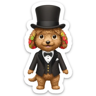 Mini ￼Australian labradoodle wearing a suit and top hat  sticker