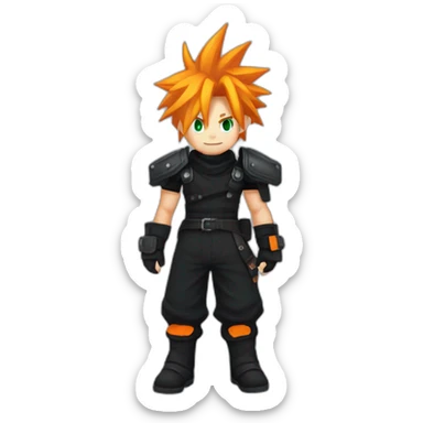 cloud strife  with orange hair. Black clothes full body  sticker