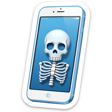 Un squelette avec un iPhone 14 bleu  sticker