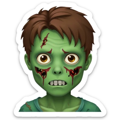 zombie slime youthful face, messy brown hair, sticker