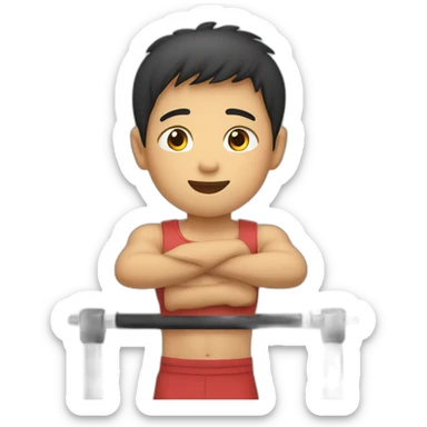asian boy in  pull-up bar sticker