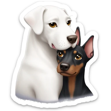 Pure white cat with Doberman hugging  sticker
