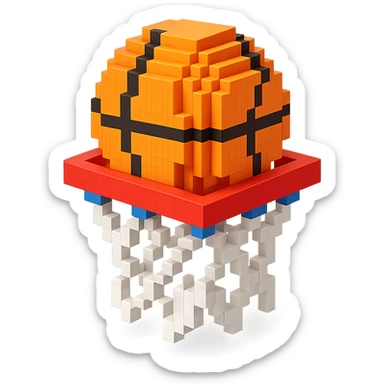 Voxel-style basketball in a net, no background, variation 2. sticker