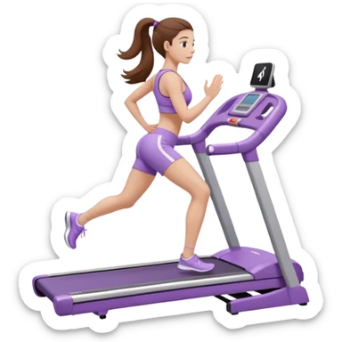girl with long brown hair on treadmill wearing light purple yoga set sticker