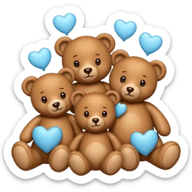 Muchos osos de peluche color café claro y muchos corazones azules claros sticker