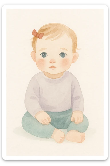 baby girl with blue eyes, delicate and sweet, watercolor art style sticker