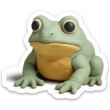 realistic bufo frog doll, claymation style, visible fingerprints, pastel colors, no background sticker