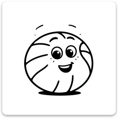 A hand-drawn basketball with a silly cute expression sticker