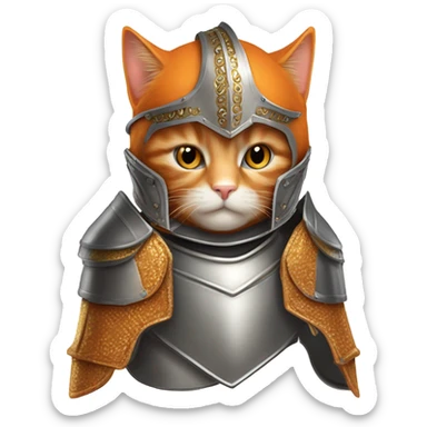 Orange cat in knight armor sticker