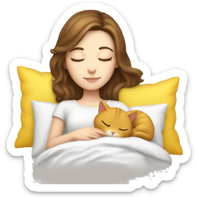 White girl brown hair sleeping with yellow kitty sticker