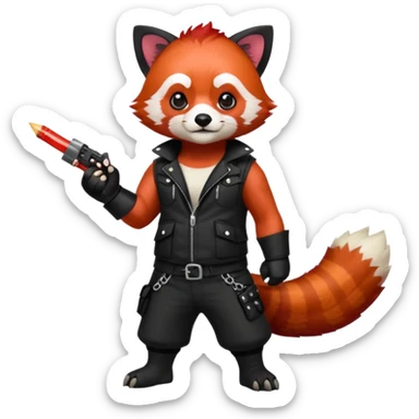 full body punk red panda with red and black hair with a blunt in hand  sticker