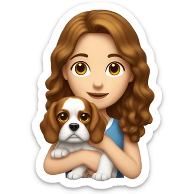 white brunette girl holding a king charles dog sticker