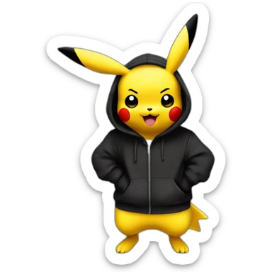 Pikachu debout en sweat à capuche noir sticker