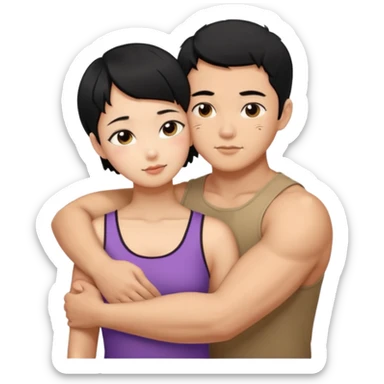 buff korean Man black hair hugging girl with black pixie cut  sticker