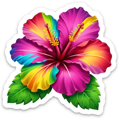 rainbow hibiscus with leaves sticker