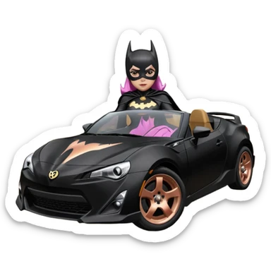 Relaxed adult Batgirl’s full reality crime fighting themed Satin black and rosegold painted Scion FR-S pursuit vehicle hot rod off road capable  sticker