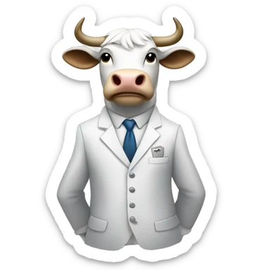 When the coin with the word Booms is turned, a white bull with a white mane and a white suit with the word Booms is standing with arms crossed. sticker