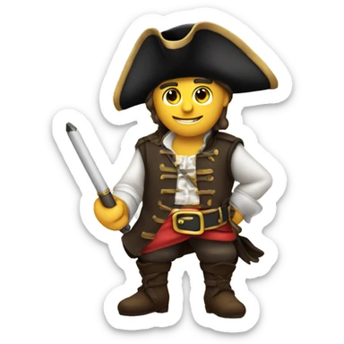 pirate outfit sitting down and writing on a scroll with a feather pen sticker