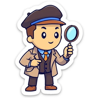 cartoon detective investigating with magnifying glass sticker