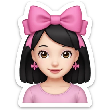 Girl with cute black  eyes  and black hair and pink bow in her side of her hair sticker