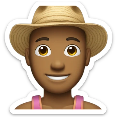 Bitmojis iPhone For a person He wears a beach hat, his features are like a small person, he is smiling, and his face is turned to the left  sticker