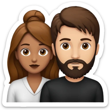 Una mujer con pelo castaño y ojos marrones y un hombre con pelo negro y barba sticker