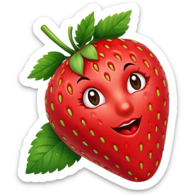 one strawberry 🍓 and red kiss 💋 fashioned stylish little emoji for “slay” reaction. subject. less details. lips with pattern of strawberry with leaf on top  sticker