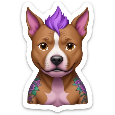 very tattoed brown face pitbull dog with purple spiky hair sticker