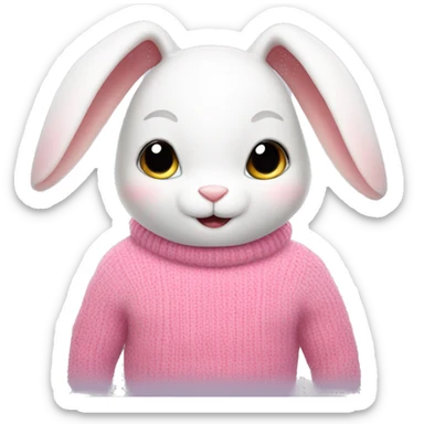 Cute white bunny with a pink sweater sticker