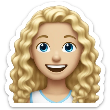 White Girl with long blond curly hair and blue eyes laughing sticker