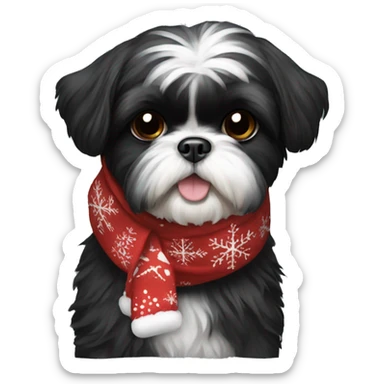 Black Shih Tzu with Christmas scarf sticker