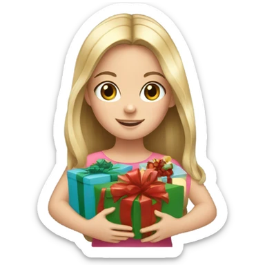 Young white girl opening christmas presents  sticker