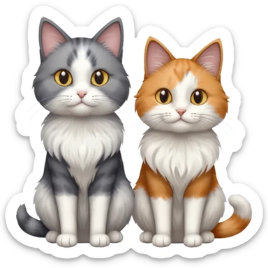 a very fluffy grey and white cat sitting next to another cat sticker