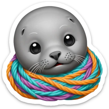 Realistic Seal (That you see his hole body) Stauck with his head in a fishing yarn in the ocean, with much colourful plastic floating around it sticker