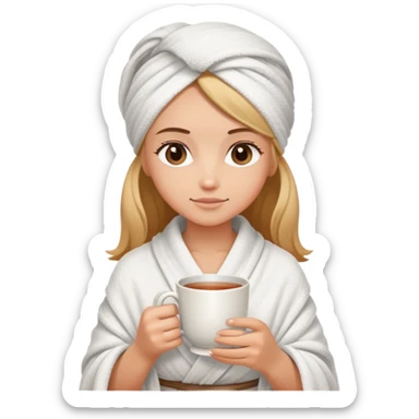 girl hair wrapped in towel holding tea with hands sticker