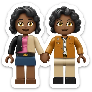 two lego people holding hands with the faces of Cole and Jane sticker