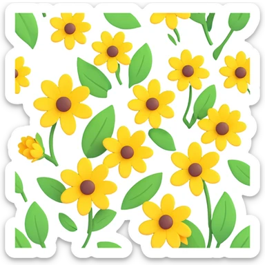 3D iOS-style illustration of yellow flowers with green leaves, realistic, glossy, modern look, suitable for an iOS app icon or illustration sticker