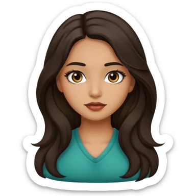 girl wearing a bit of makeup, dark brown long wavy/ straight hair and olive/ tan skin sticker